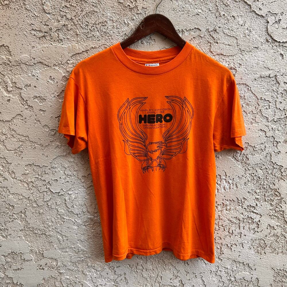 Vintage Harley-Davidson Orange Eagle Graphic T-Shirt USA Made Womens Small